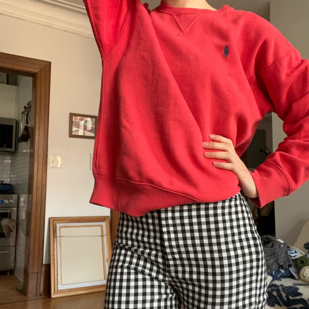 Red Crewneck Sweatshirt with Embroidered Logo
